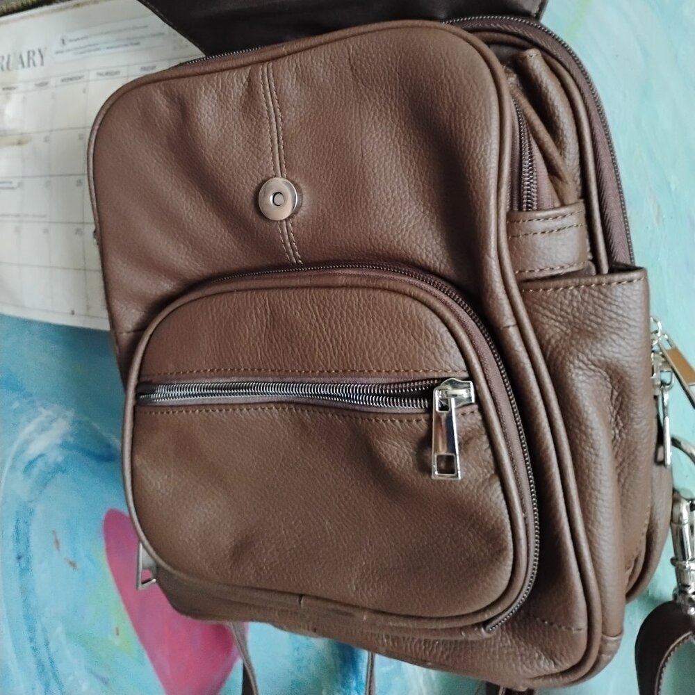Roma Brown Leaather Carry Backpack